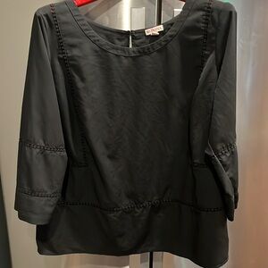 Black blouse wide neck crocheted cut outs on sleeves button neck women’s 2xl xxl